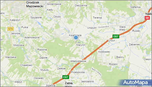 mapa Marynin, Marynin gmina Grodzisk Mazowiecki na mapie Targeo